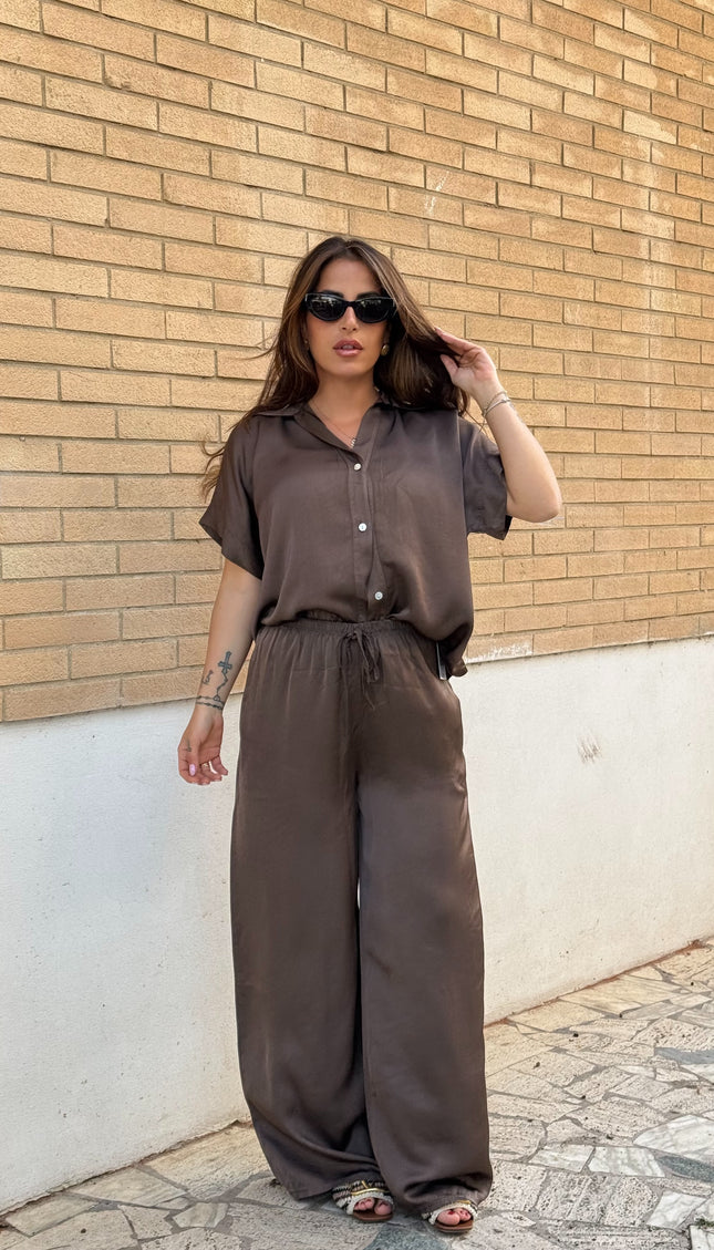 Camicia oversize satin cioccolato