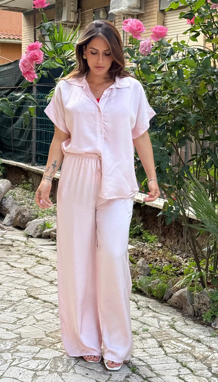 Pantalone satin rosa cipria