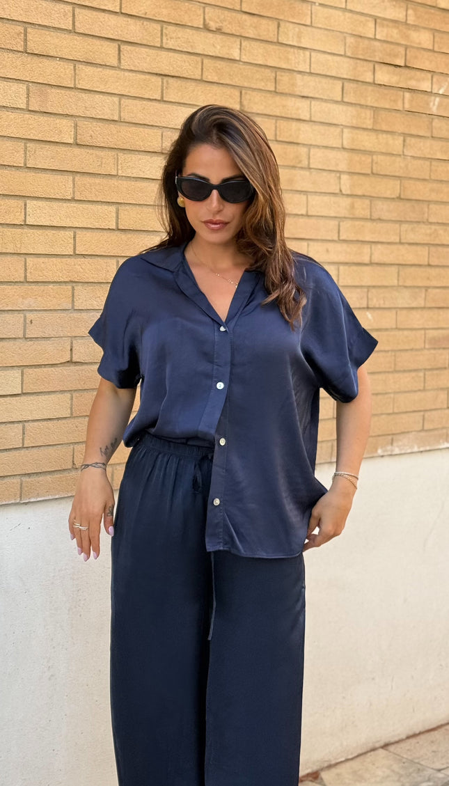 Camicia oversize satin blu