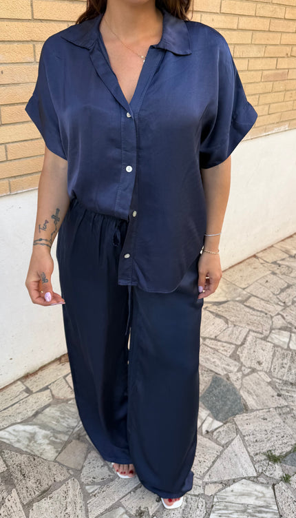 Pantalone satin blu notte