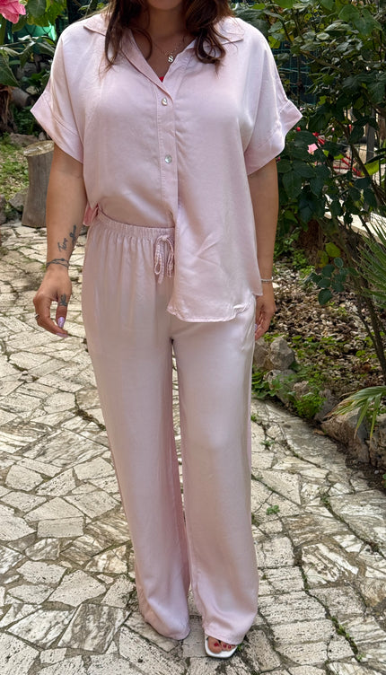 Pantalone satin rosa cipria