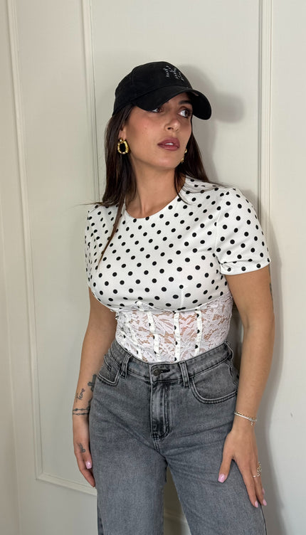 T-shirt Bustier Pois bianca