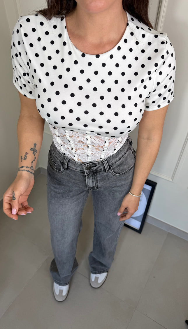 T-shirt Bustier Pois bianca