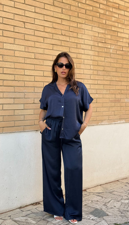 Pantalone satin blu notte