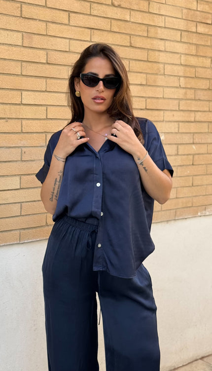 Camicia oversize satin blu