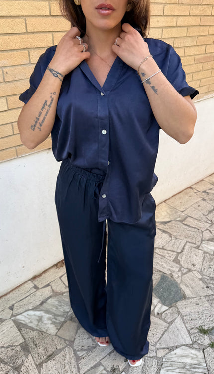 Pantalone satin blu notte
