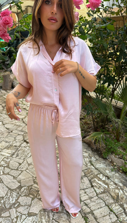 Pantalone satin rosa cipria