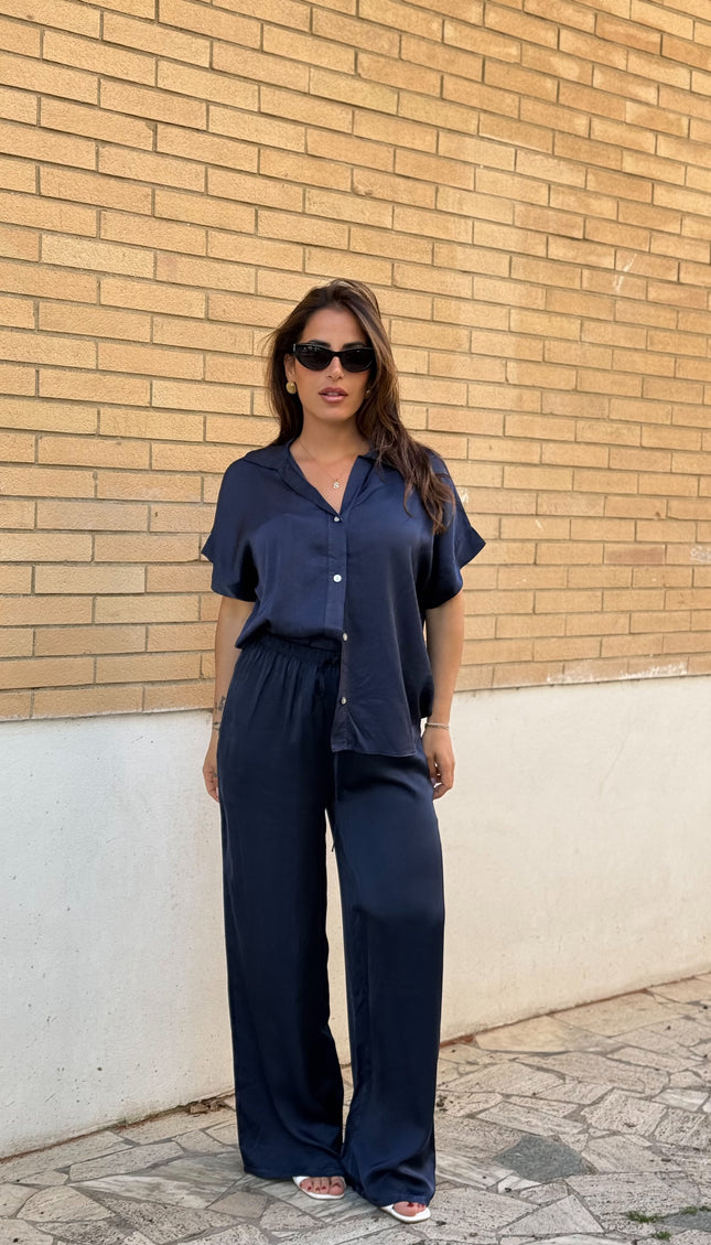 Pantalone satin blu notte