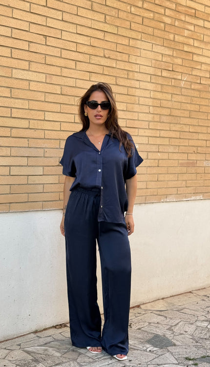 Pantalone satin blu notte