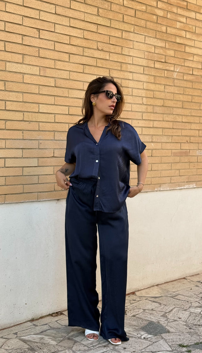 Pantalone satin blu notte