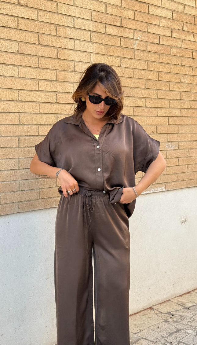 Camicia oversize satin cioccolato
