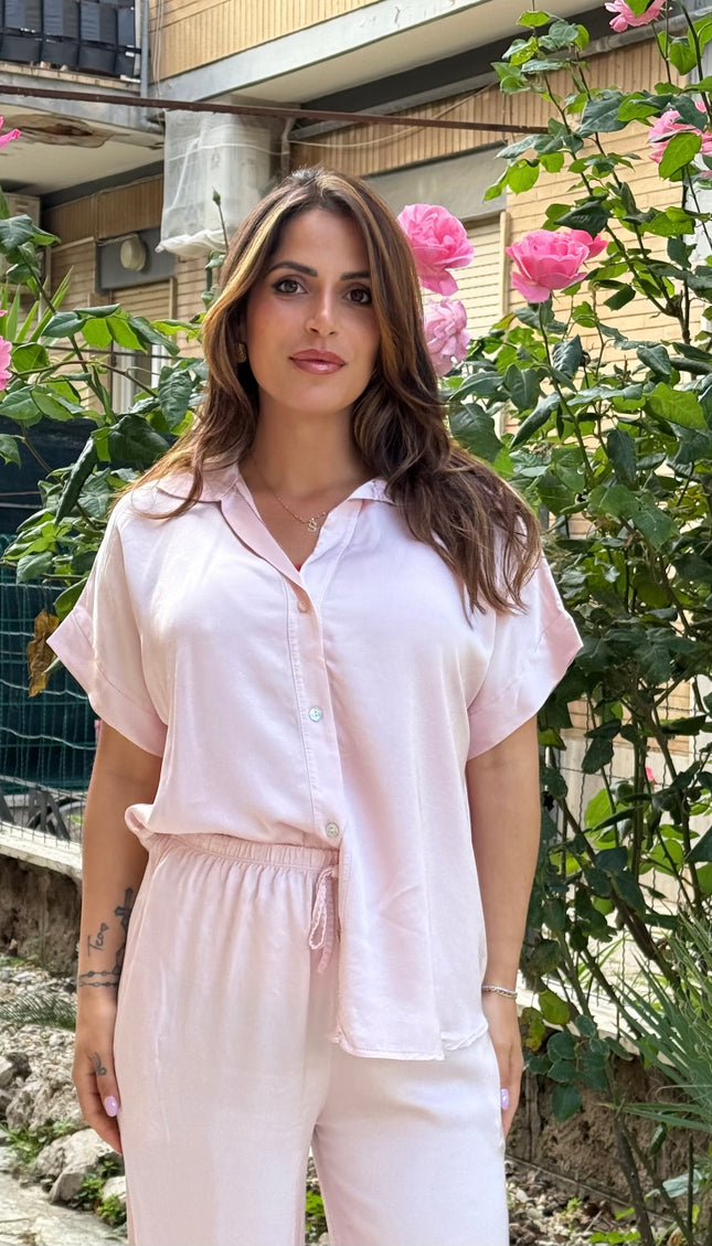 Camicia satin rosa cipria