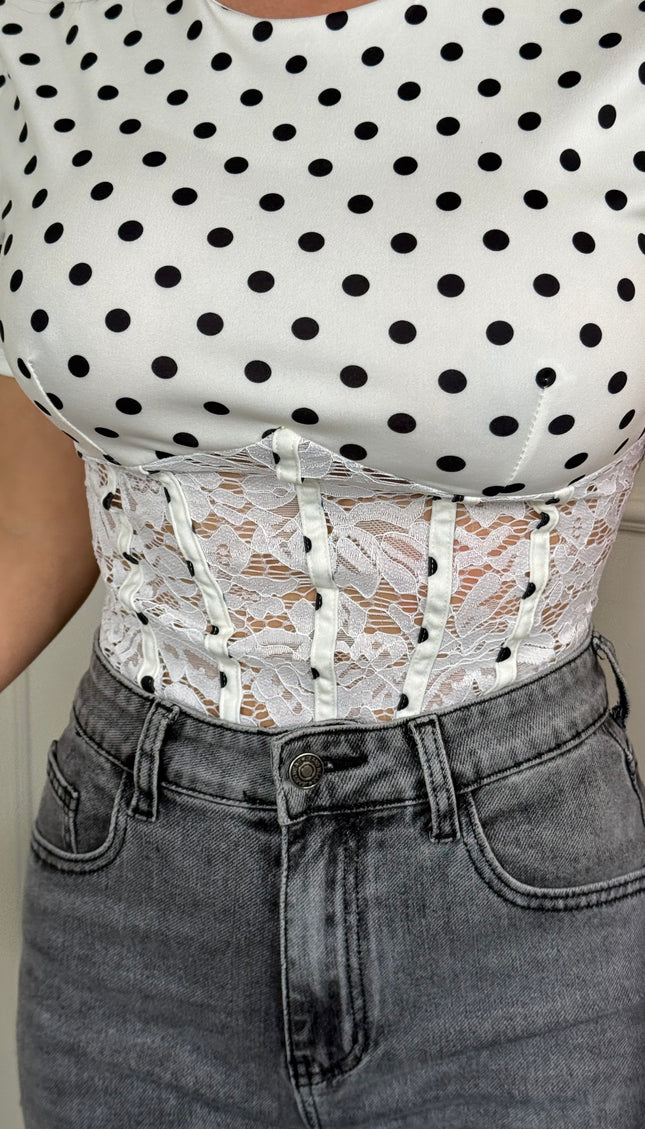 T-shirt Bustier Pois bianca