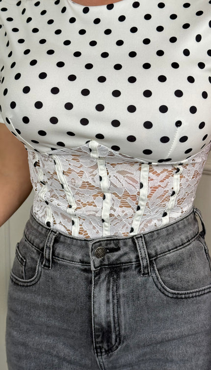 T-shirt Bustier Pois bianca