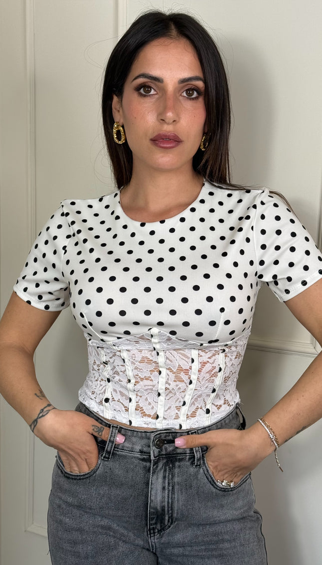 T-shirt Bustier Pois bianca
