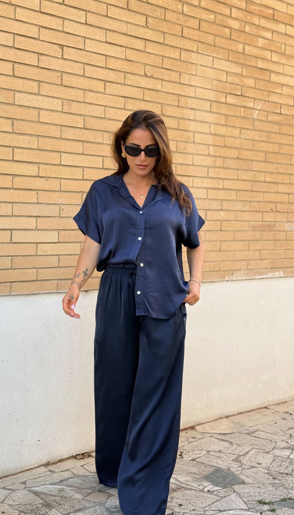 Pantalone satin blu notte