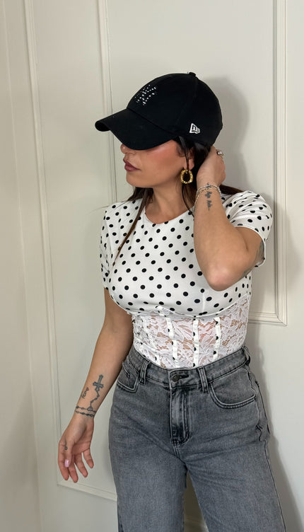 T-shirt Bustier Pois bianca