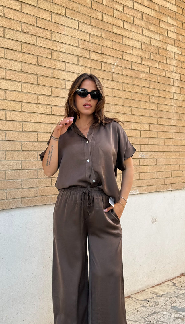 Camicia oversize satin cioccolato