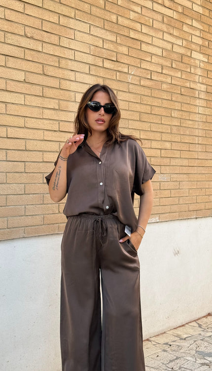 Camicia oversize satin cioccolato