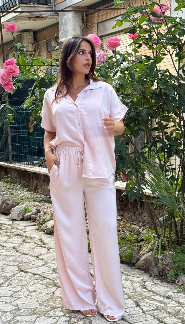 Pantalone satin rosa cipria