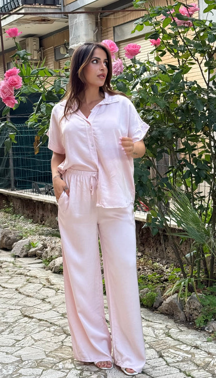 Pantalone satin rosa cipria