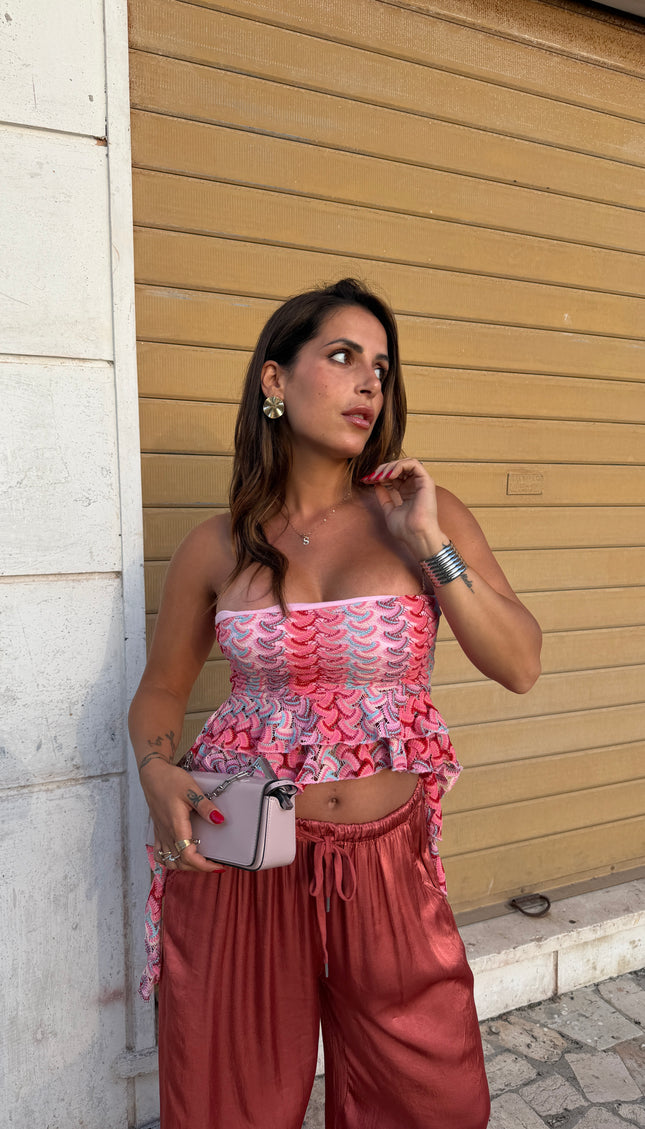 Top  Crochet Multicolor Rosa