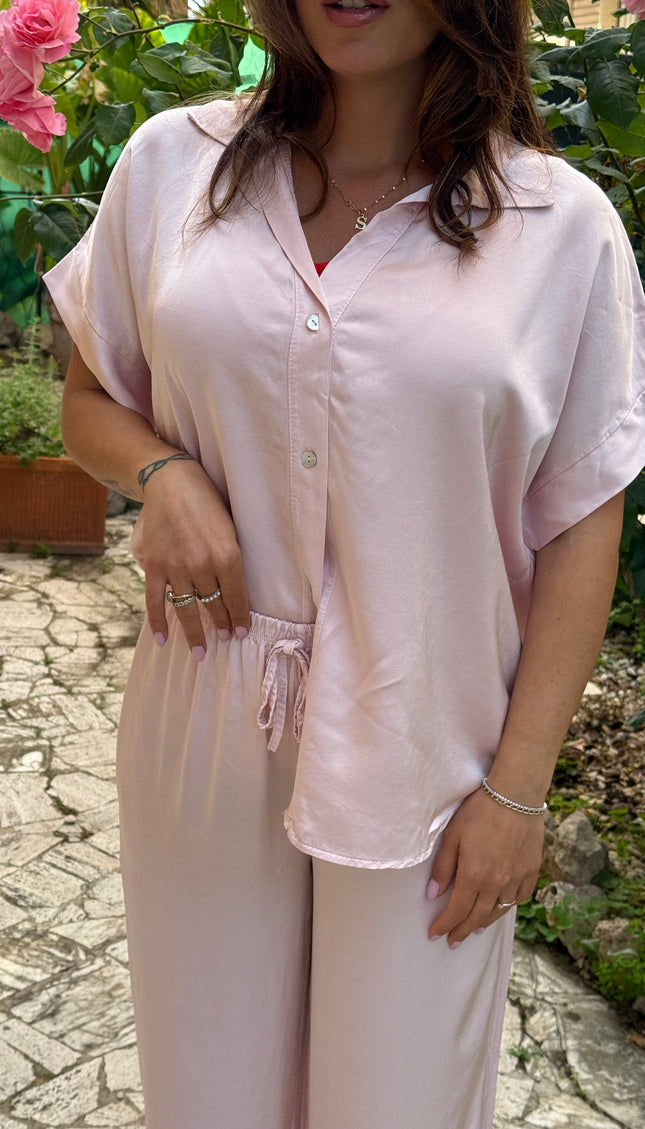 Camicia satin rosa cipria
