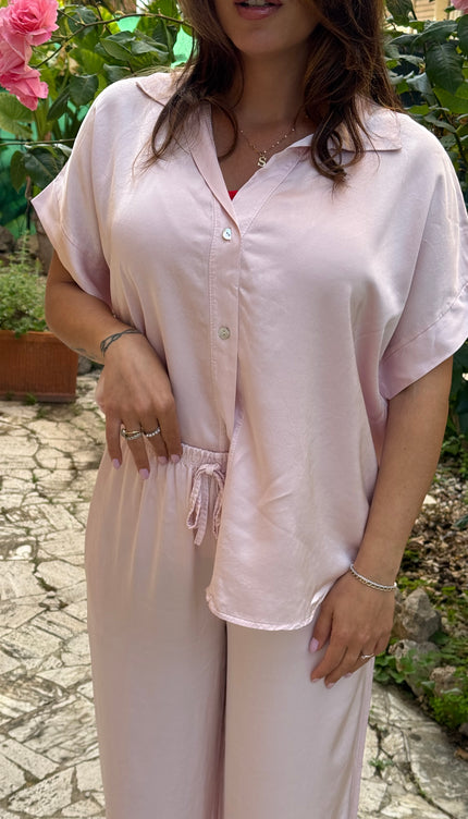 Camicia satin rosa cipria