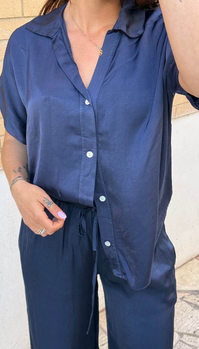 Camicia oversize satin blu