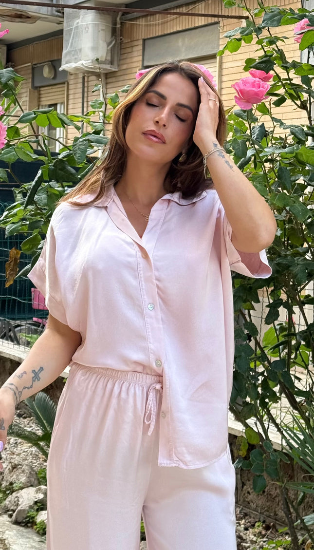 Camicia satin rosa cipria