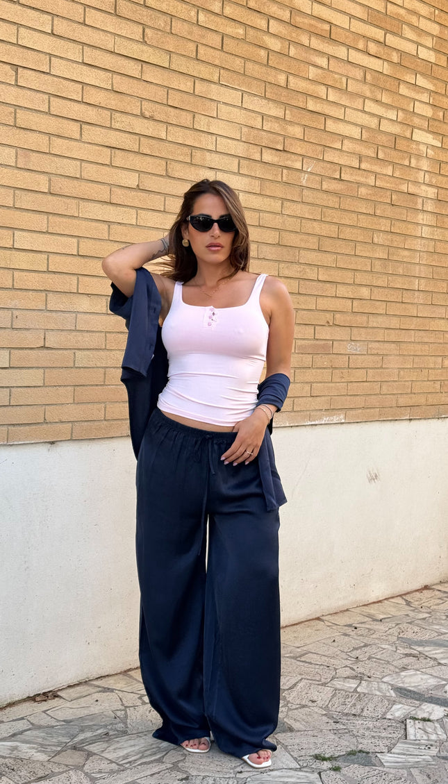 Pantalone satin blu notte