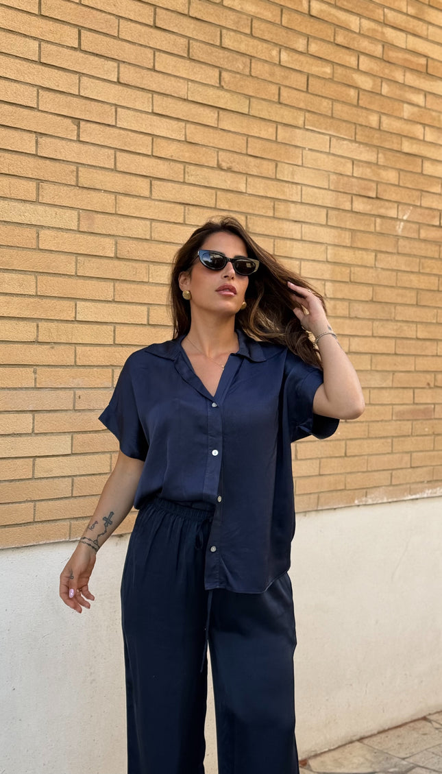 Camicia oversize satin blu