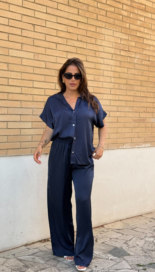 Pantalone satin blu notte