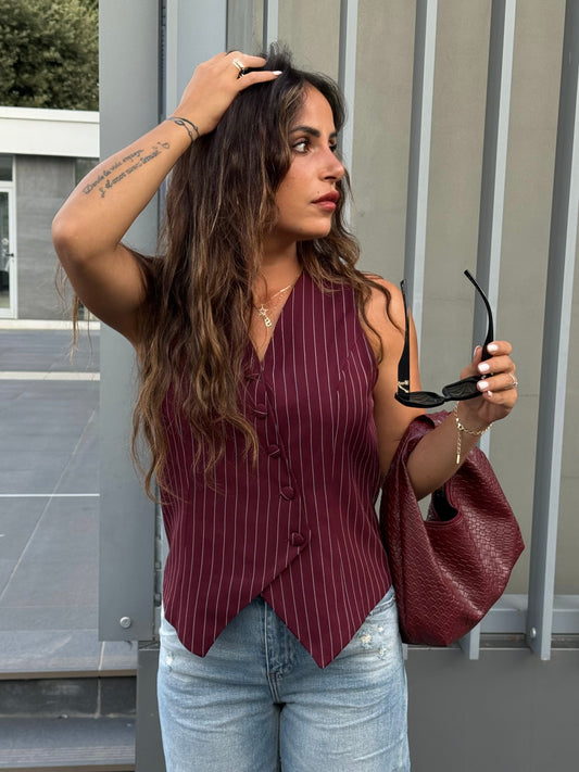 Gilet Gessato Bordeaux