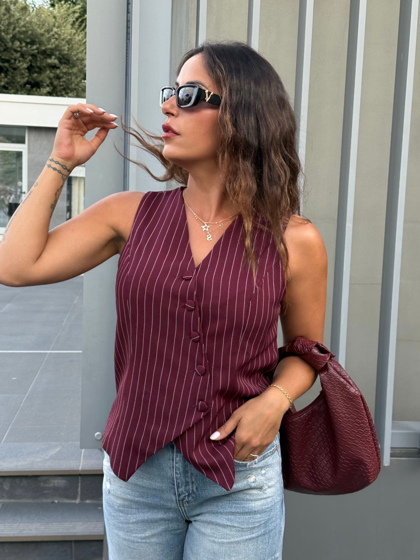 Gilet Gessato Bordeaux