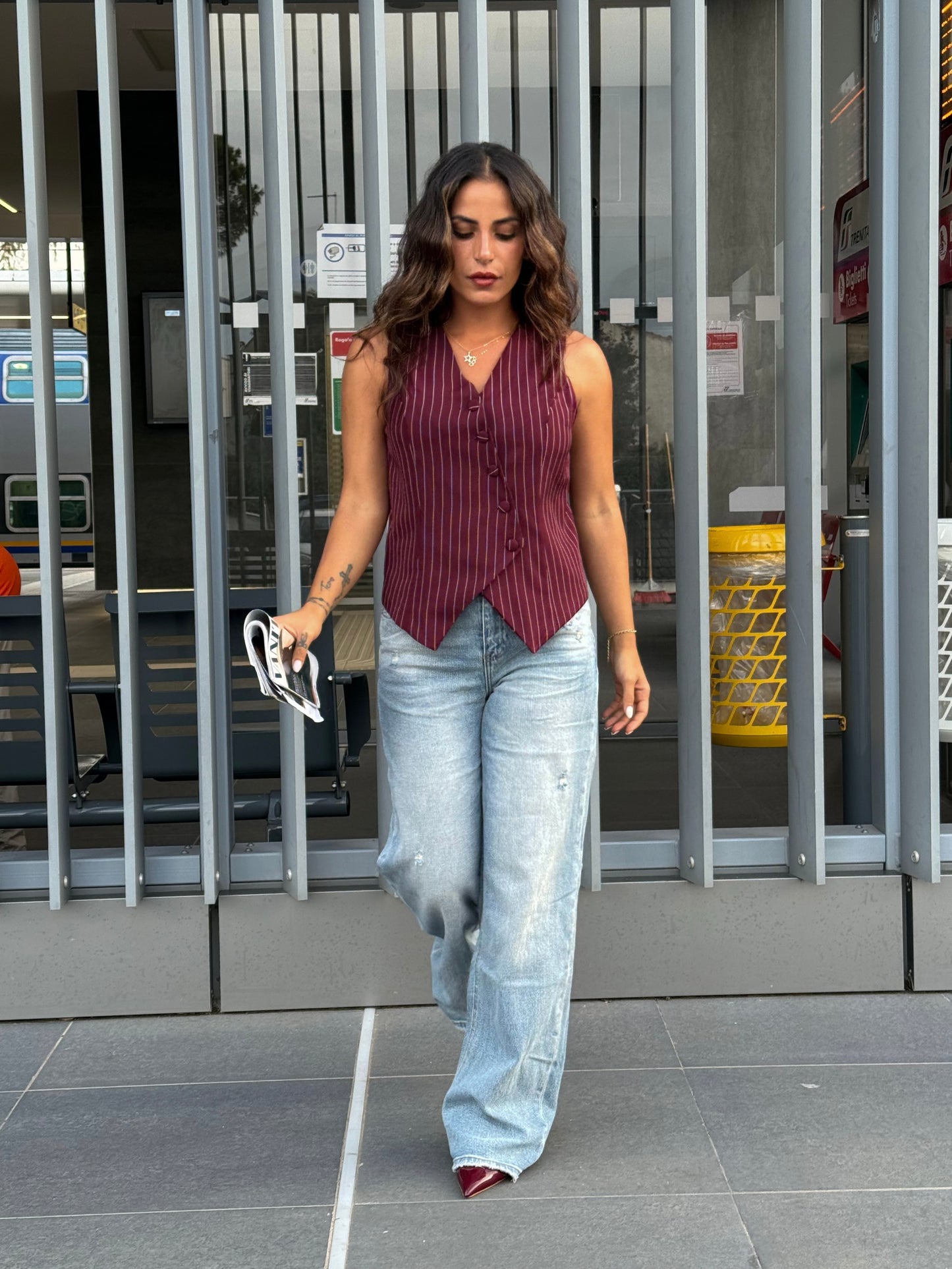 Gilet Gessato Bordeaux