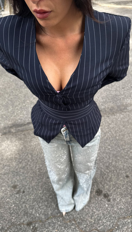 Blazer Gessato Navy