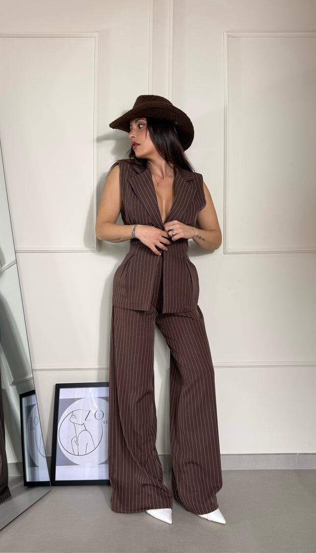 Coordinato Gessato Marrone