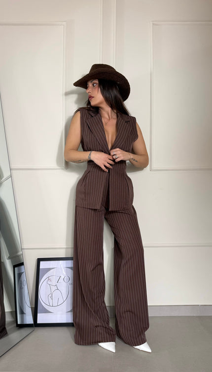 Coordinato Gessato Marrone