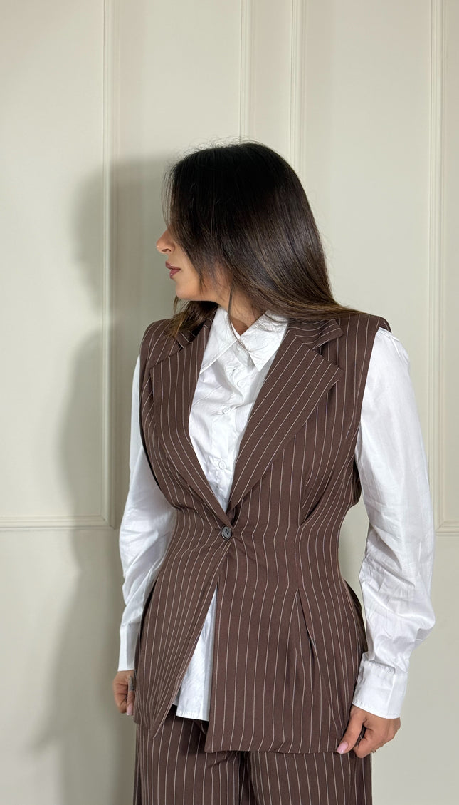 Coordinato Gessato Marrone