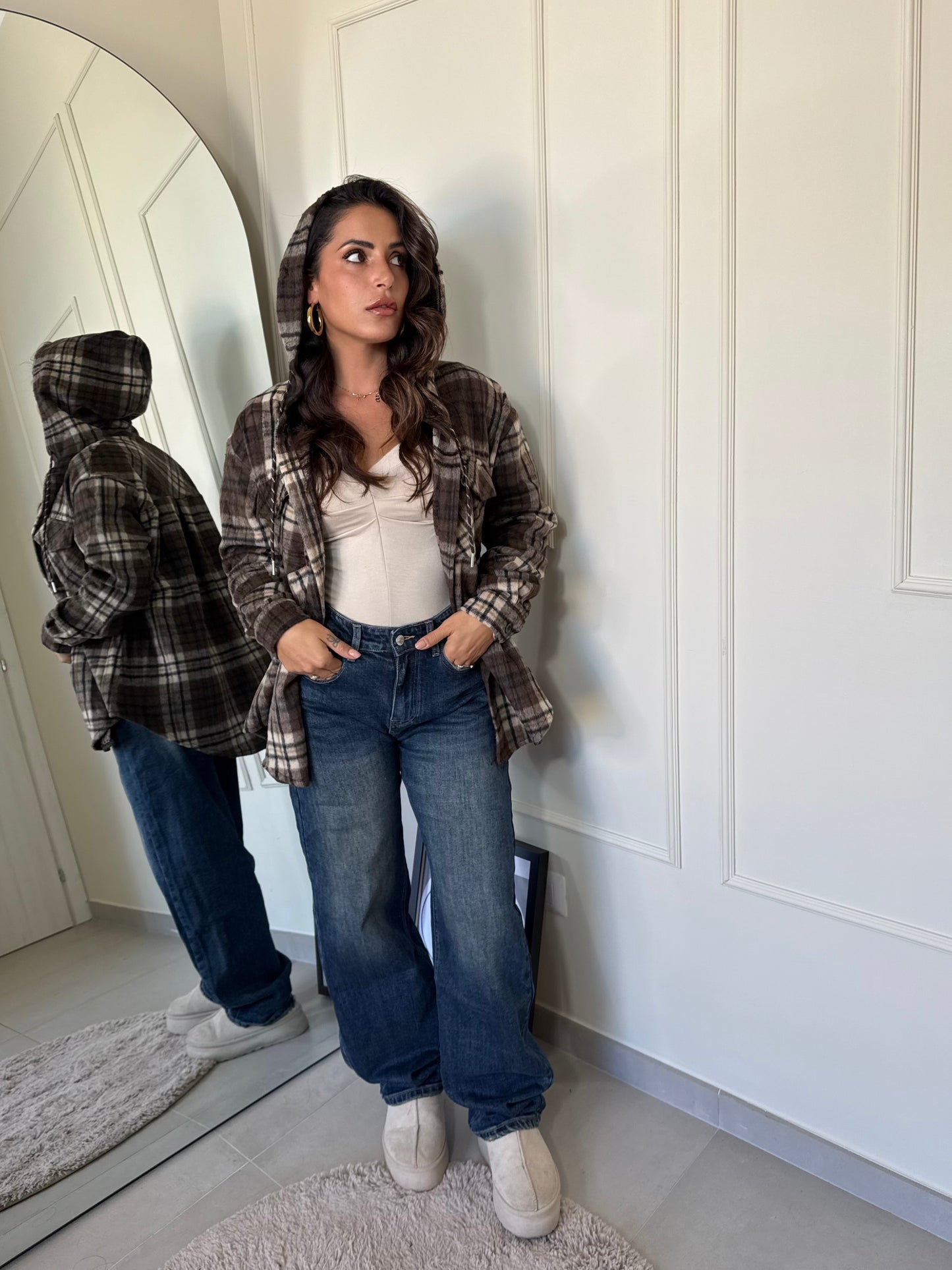 Giacca quadri con cappuccio