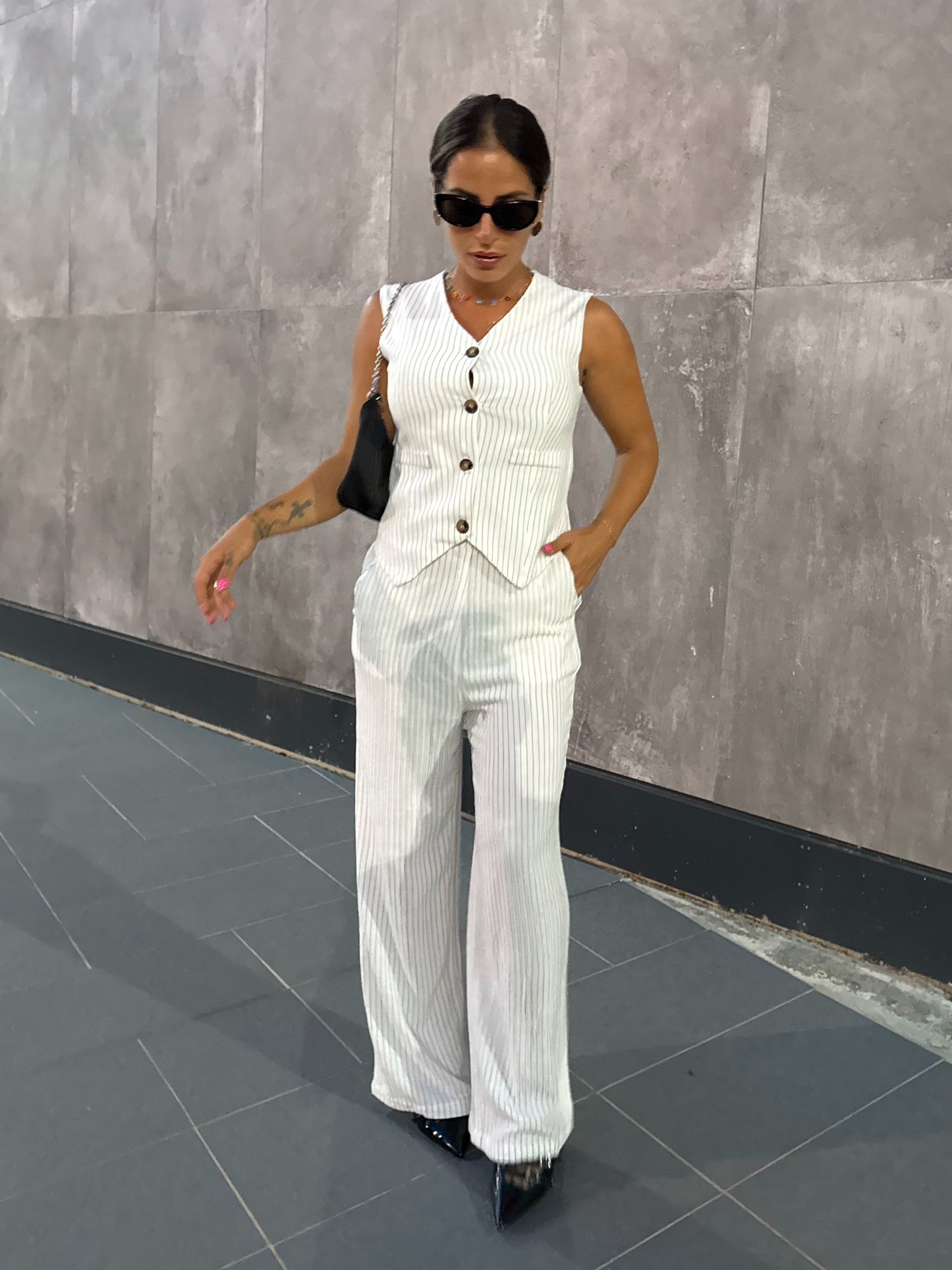 Coordinato Gessato Bianco