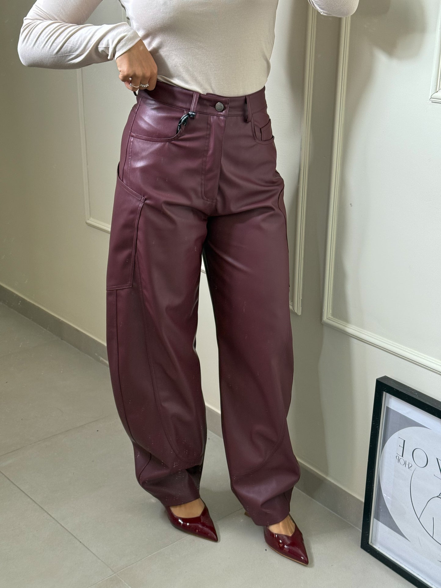 Pantalone Lumina Ecopelle Bordeaux