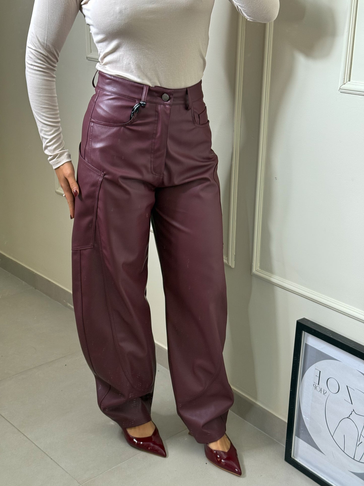 Pantalone Lumina Ecopelle Bordeaux