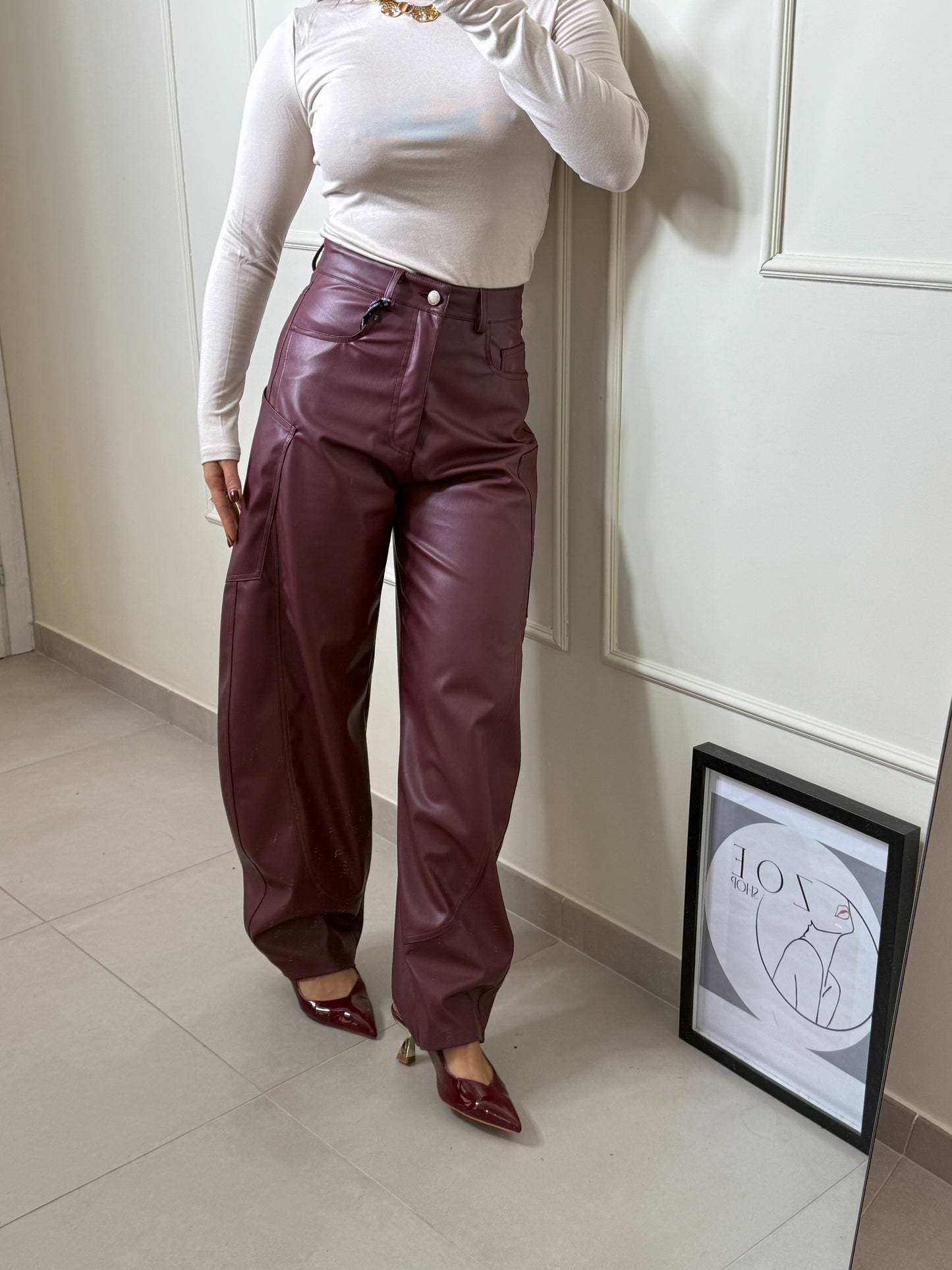 Pantalone Lumina Ecopelle Bordeaux