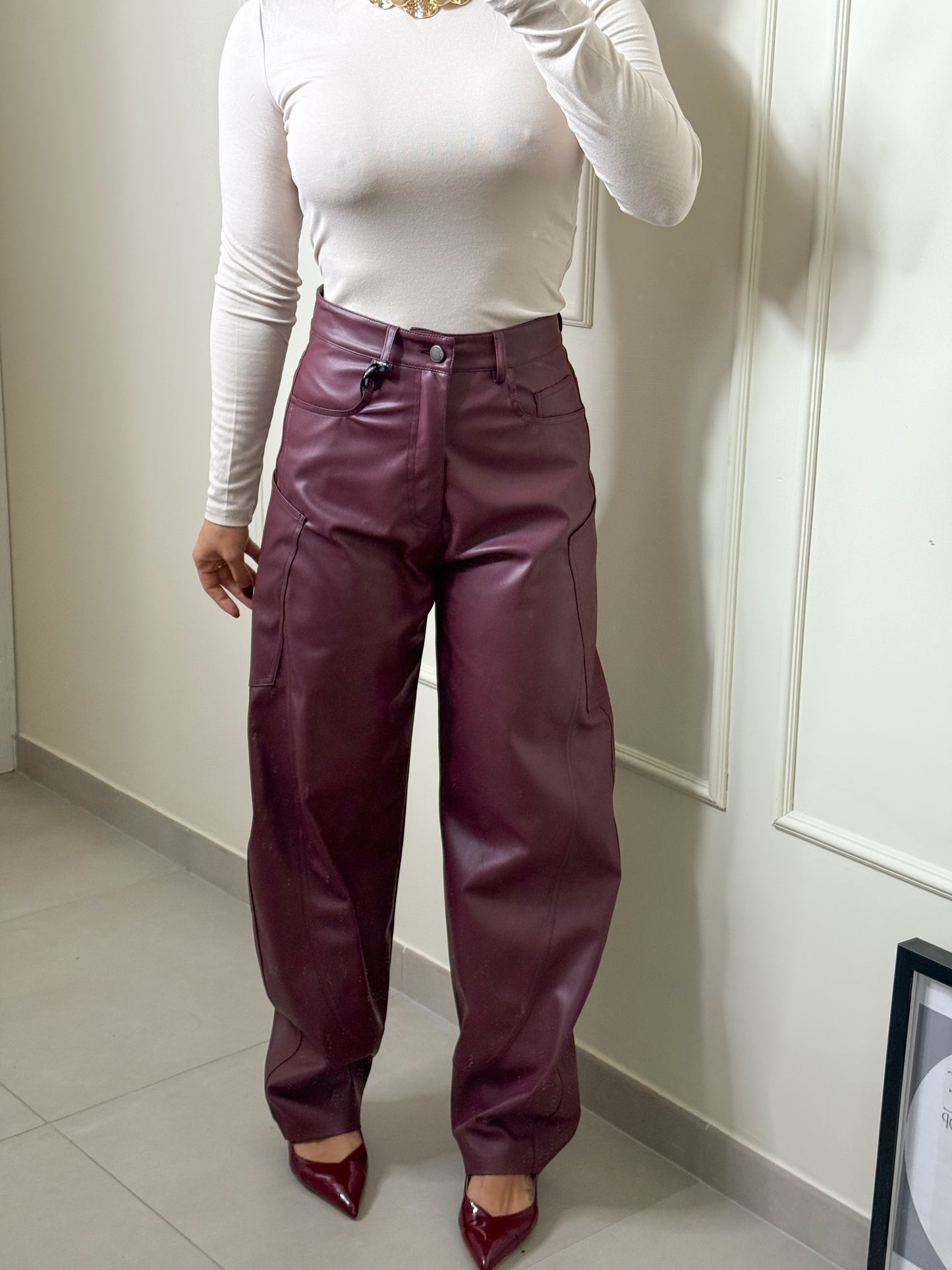 Pantalone Lumina Ecopelle Bordeaux