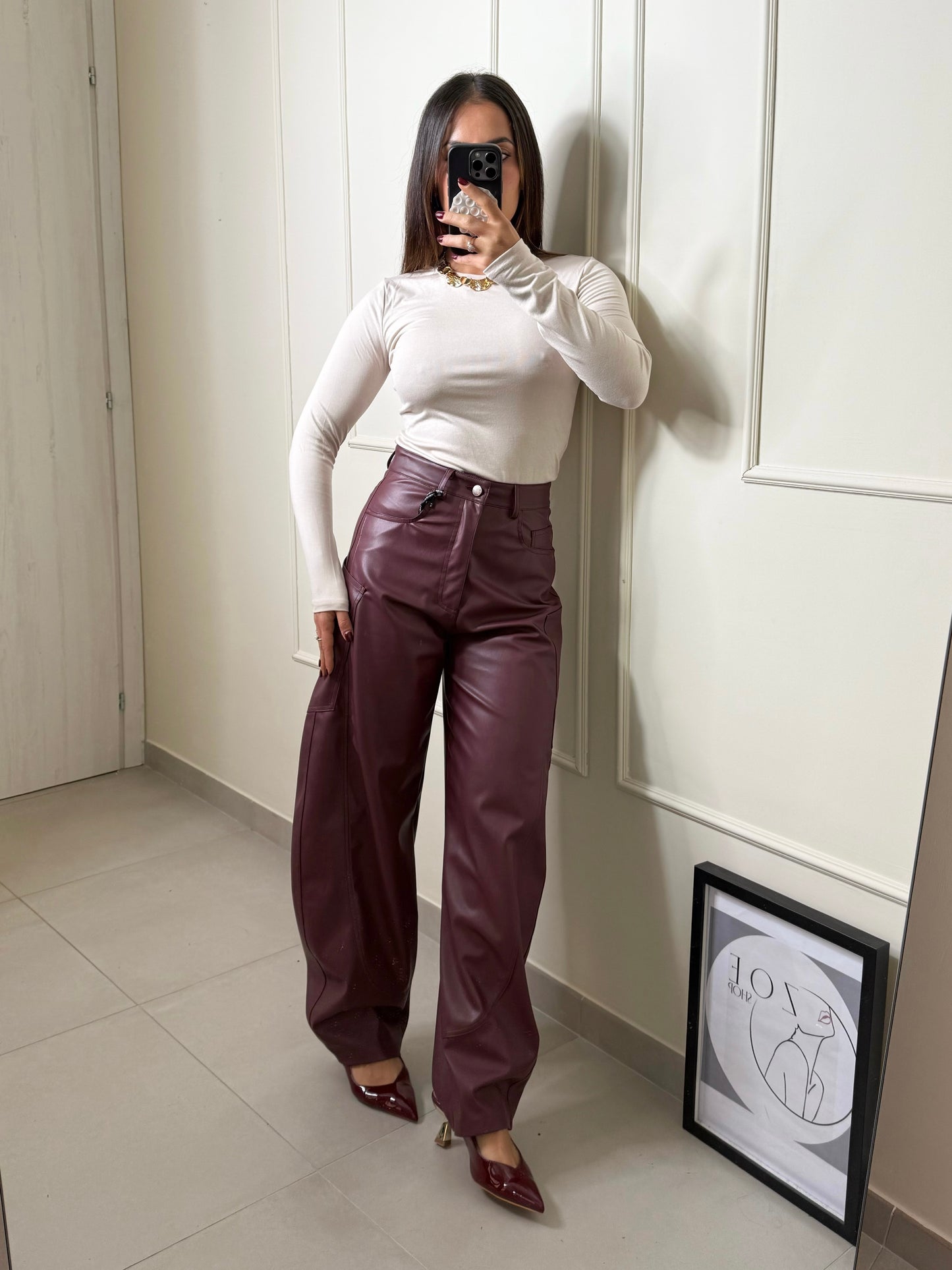 Pantalone Lumina Ecopelle Bordeaux