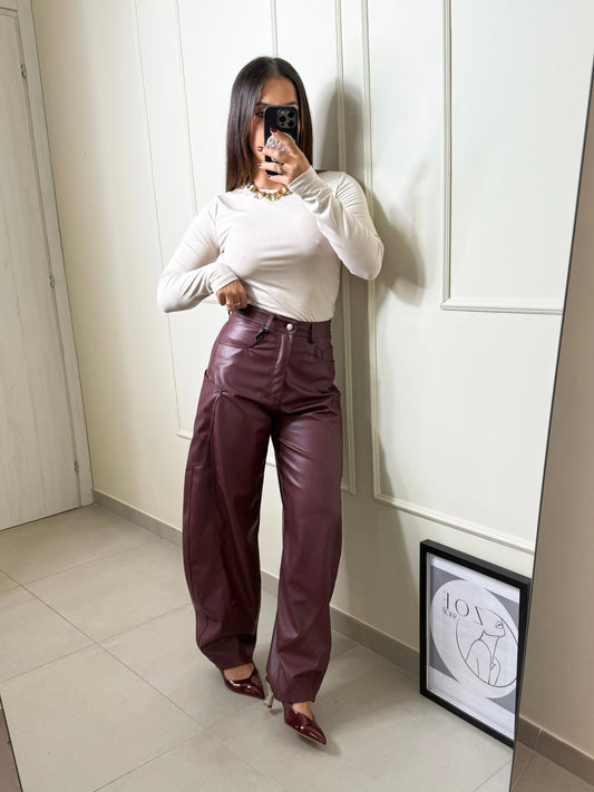 Pantalone Lumina Ecopelle Bordeaux