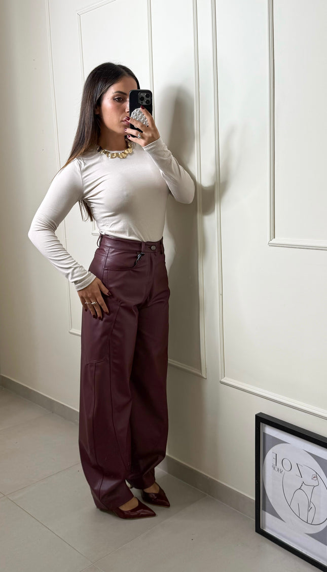 Pantalone Lumina Ecopelle Bordeaux