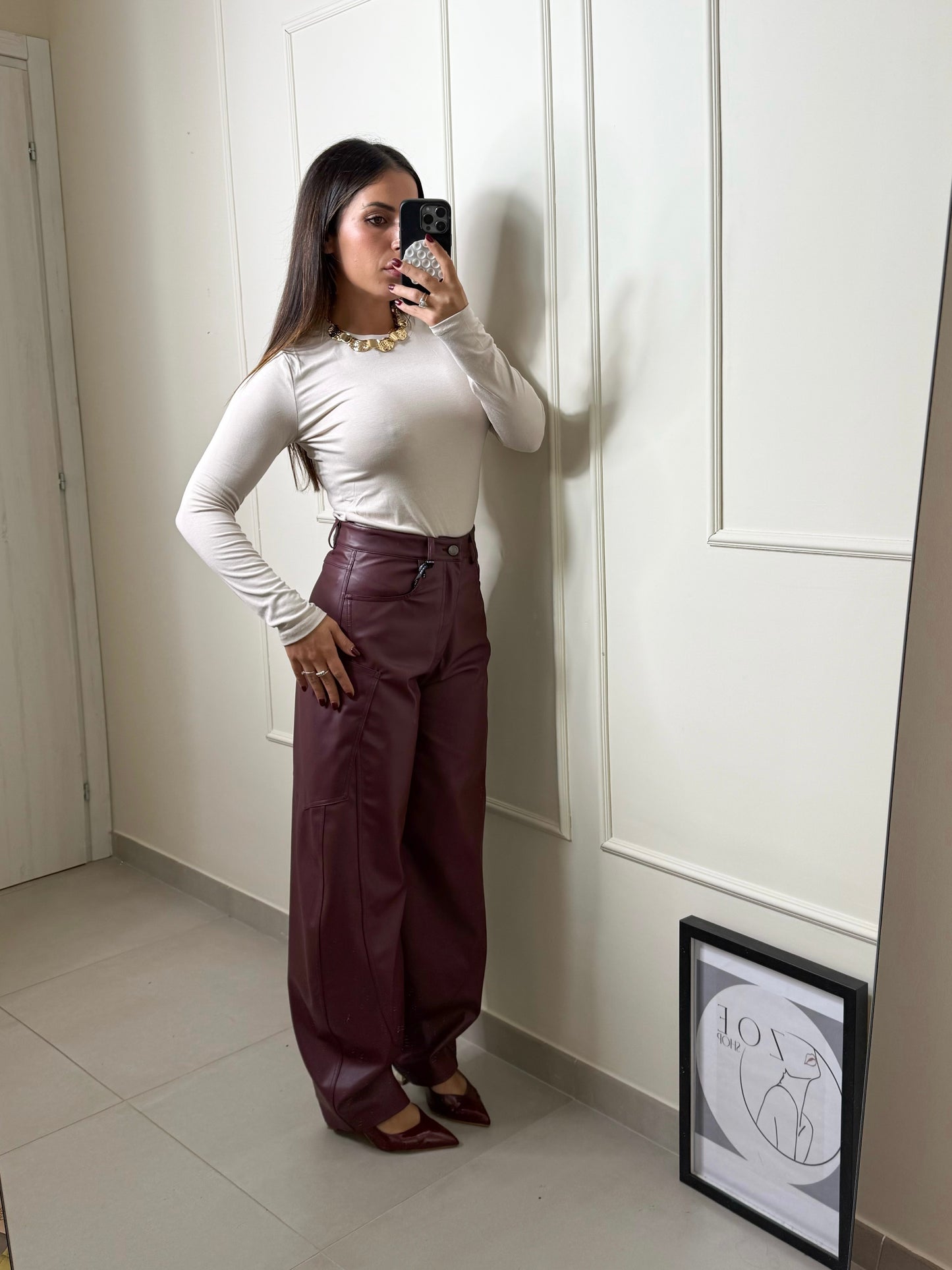 Pantalone Lumina Ecopelle Bordeaux